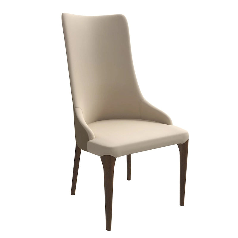 Chaise de salle à manger à dossier haut, revêtue de cuir avec pieds en bois de frêne, collection Elm