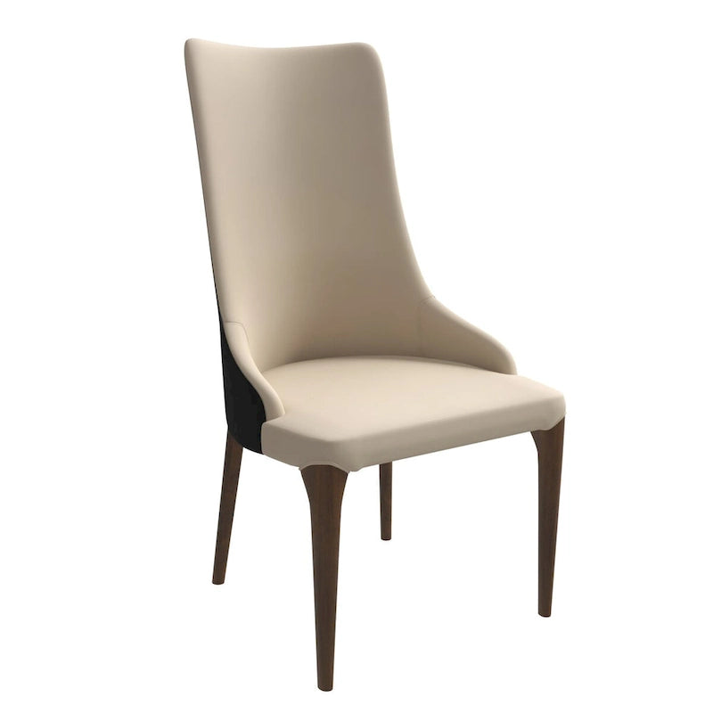 Chaise de salle à manger à dossier haut, revêtue de cuir avec pieds en bois de frêne, collection Elm
