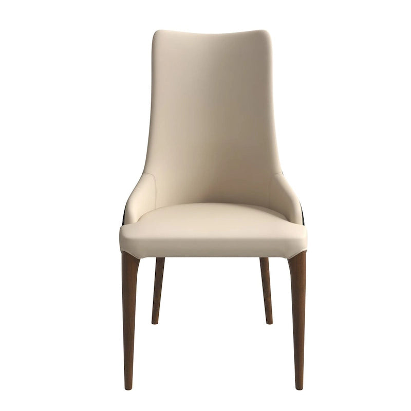 Chaise de salle à manger à dossier haut, revêtue de cuir avec pieds en bois de frêne, collection Elm