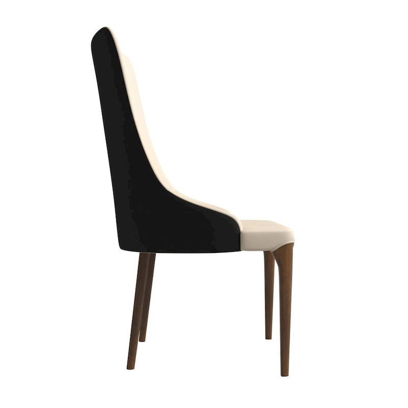 Chaise de salle à manger à dossier haut, revêtue de cuir avec pieds en bois de frêne, collection Elm