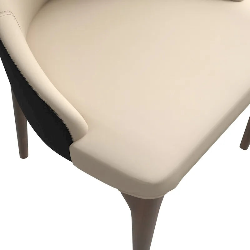 Chaise de salle à manger à dossier haut, revêtue de cuir avec pieds en bois de frêne, collection Elm