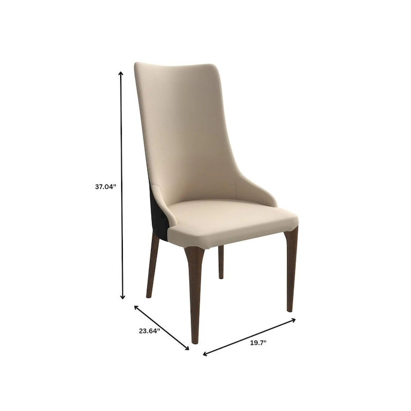 Chaise de salle à manger à dossier haut, revêtue de cuir avec pieds en bois de frêne, collection Elm