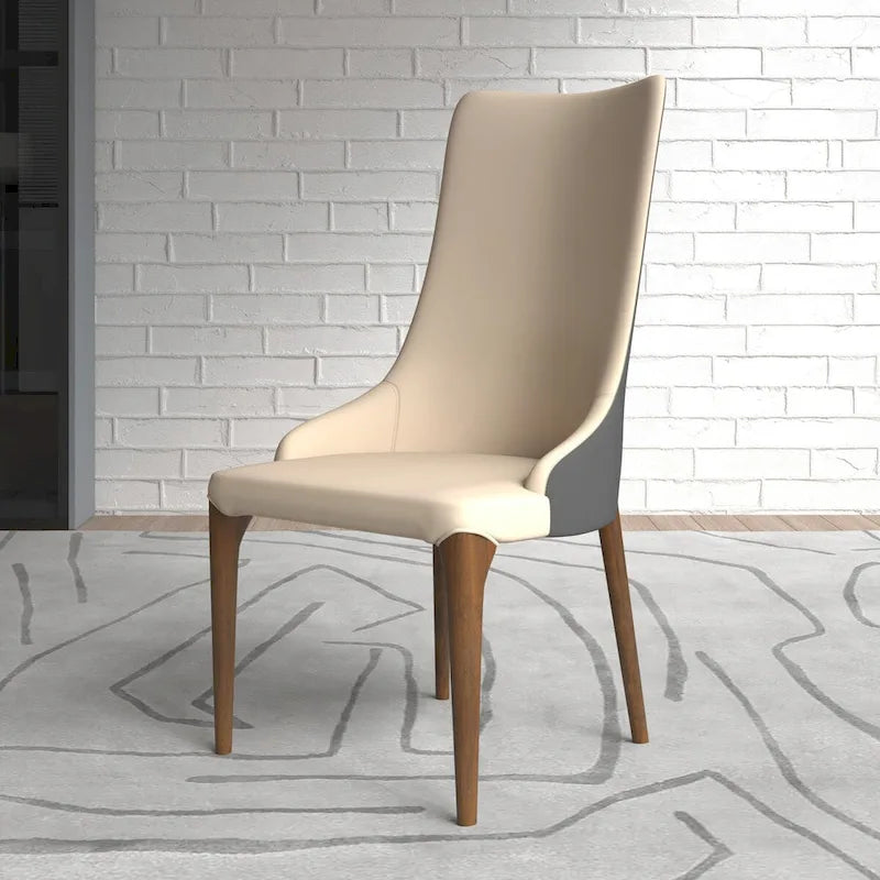 Chaise de salle à manger à dossier haut, revêtue de cuir avec pieds en bois de frêne, collection Elm