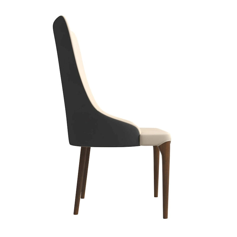 Chaise de salle à manger à dossier haut, revêtue de cuir avec pieds en bois de frêne, collection Elm