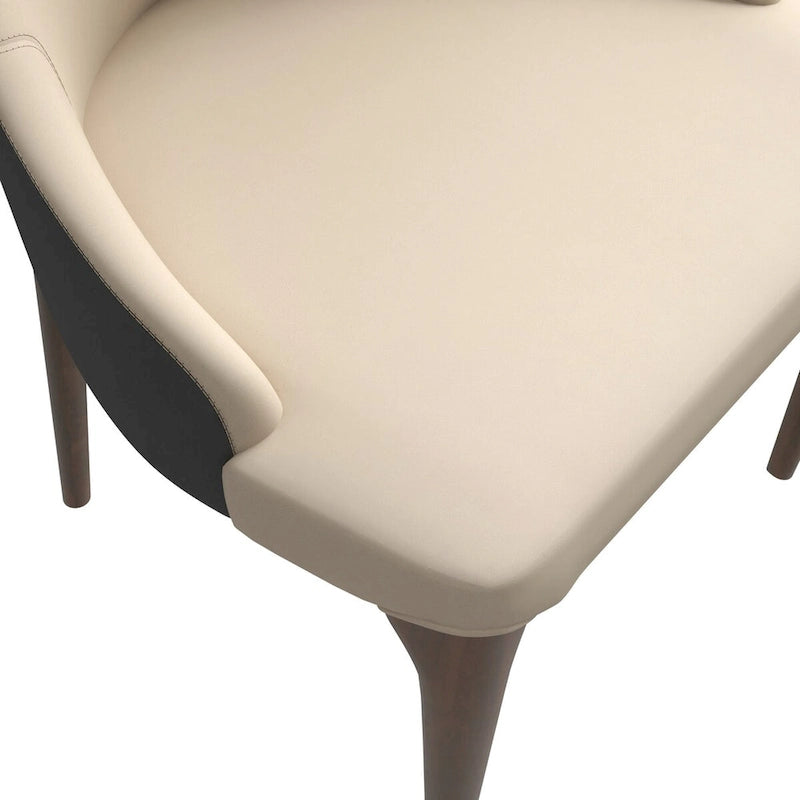 Chaise de salle à manger à dossier haut, revêtue de cuir avec pieds en bois de frêne, collection Elm