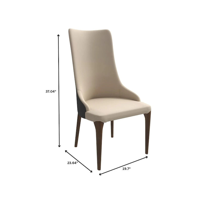 Chaise de salle à manger à dossier haut, revêtue de cuir avec pieds en bois de frêne, collection Elm