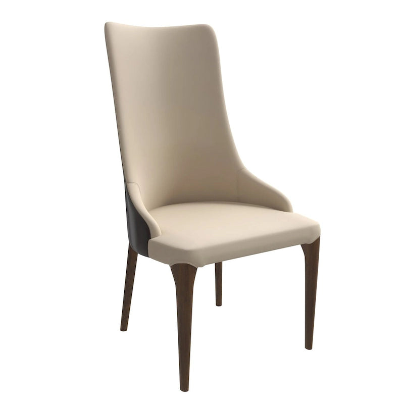 Chaise de salle à manger à dossier haut, revêtue de cuir avec pieds en bois de frêne, collection Elm