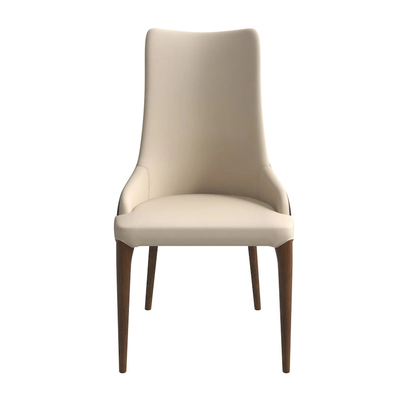 Chaise de salle à manger à dossier haut, revêtue de cuir avec pieds en bois de frêne, collection Elm