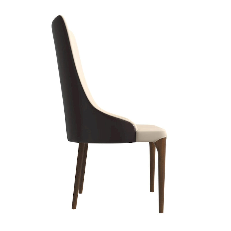 Chaise de salle à manger à dossier haut, revêtue de cuir avec pieds en bois de frêne, collection Elm