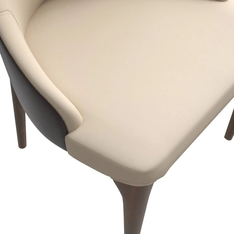 Chaise de salle à manger à dossier haut, revêtue de cuir avec pieds en bois de frêne, collection Elm