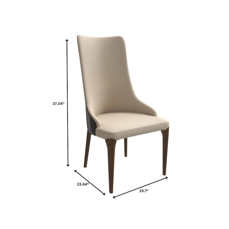 Chaise de salle à manger à dossier haut, revêtue de cuir avec pieds en bois de frêne, collection Elm