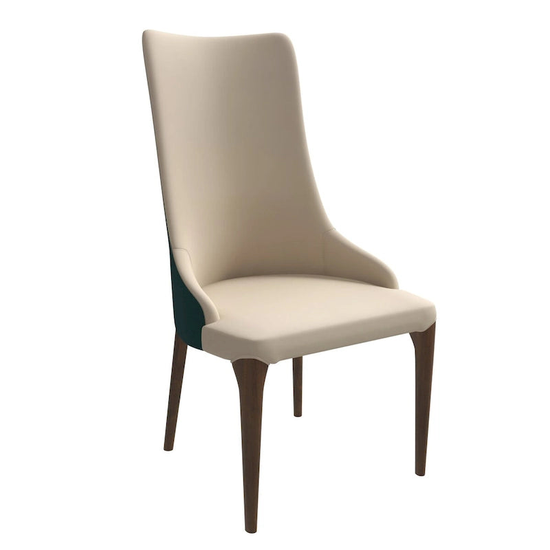 Chaise de salle à manger à dossier haut, revêtue de cuir avec pieds en bois de frêne, collection Elm