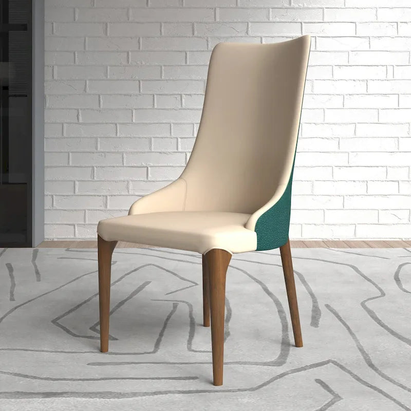 Chaise de salle à manger à dossier haut, revêtue de cuir avec pieds en bois de frêne, collection Elm