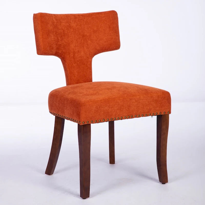 Chaises de salle à manger lot de 2, chaises rembourrées en tissu de lin avec dossier incurvé et clous en cuivre, chaises avec cadre en bois massif