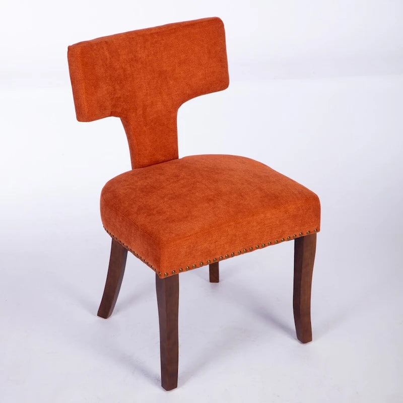 Chaises de salle à manger lot de 2, chaises rembourrées en tissu de lin avec dossier incurvé et clous en cuivre, chaises avec cadre en bois massif