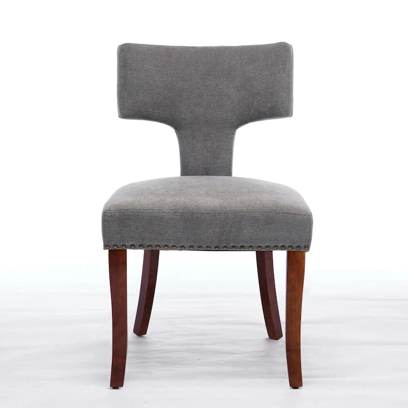 Chaises de salle à manger lot de 2, chaises rembourrées en tissu de lin avec dossier incurvé et clous en cuivre, chaises avec cadre en bois massif