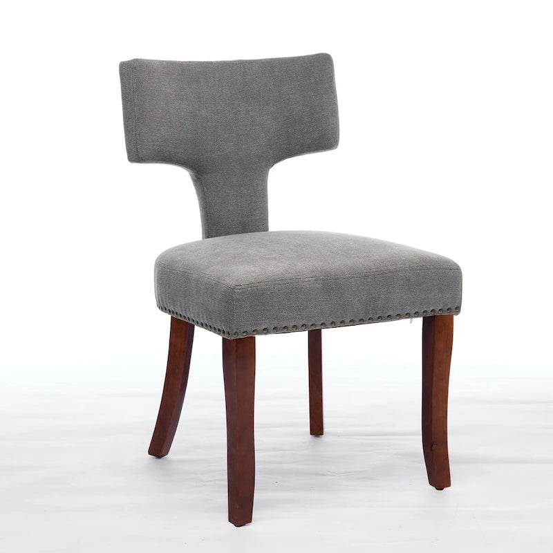Chaises de salle à manger lot de 2, chaises rembourrées en tissu de lin avec dossier incurvé et clous en cuivre, chaises avec cadre en bois massif