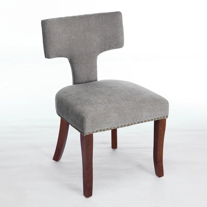 Chaises de salle à manger lot de 2, chaises rembourrées en tissu de lin avec dossier incurvé et clous en cuivre, chaises avec cadre en bois massif