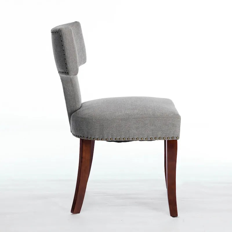 Chaises de salle à manger lot de 2, chaises rembourrées en tissu de lin avec dossier incurvé et clous en cuivre, chaises avec cadre en bois massif