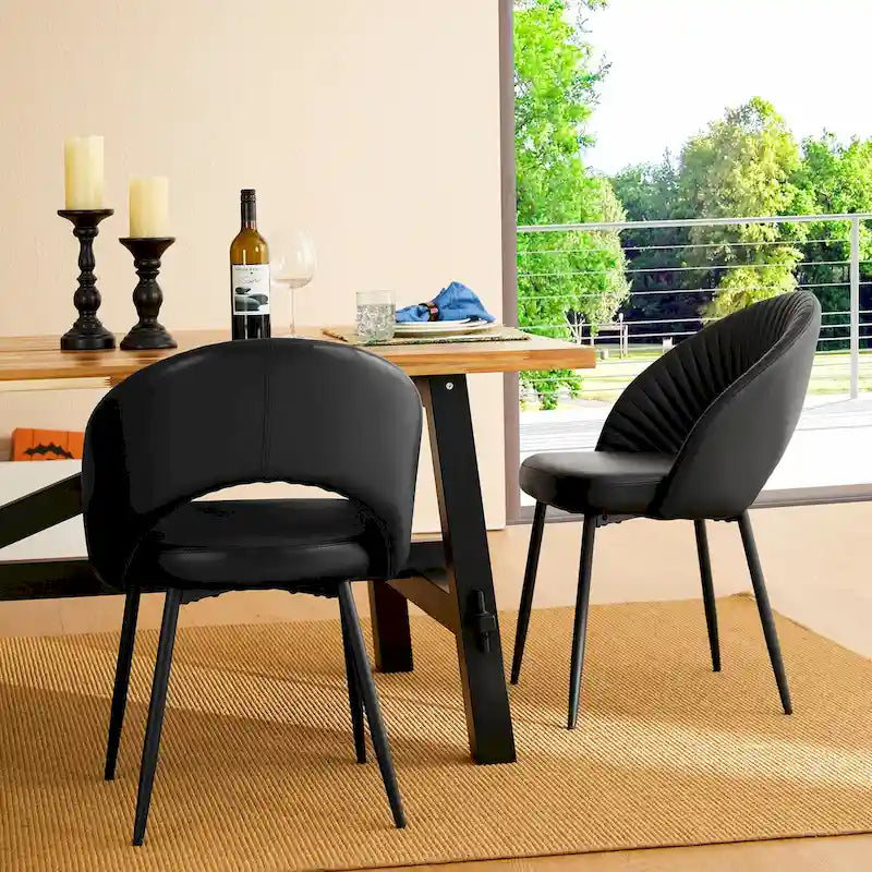 Chaise de salle à manger latérale Glitzhome Mid-Century Modern en cuir PU matelassé avec pieds fuselés en métal