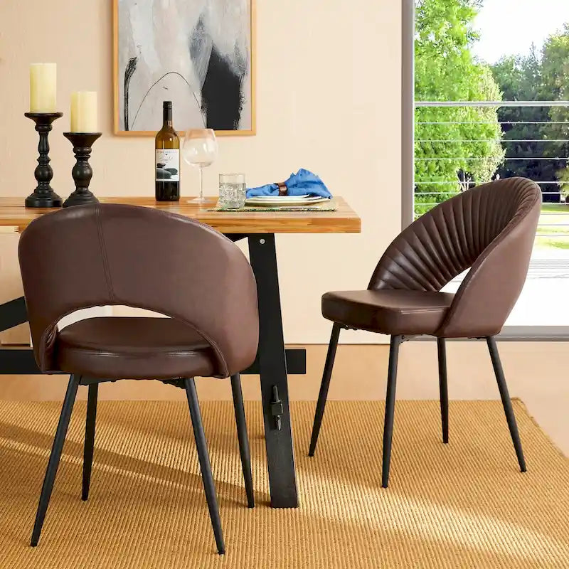 Chaise de salle à manger latérale Glitzhome Mid-Century Modern en cuir PU matelassé avec pieds fuselés en métal