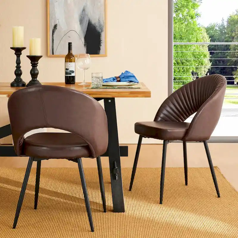Chaise de salle à manger latérale Glitzhome Mid-Century Modern en cuir PU matelassé avec pieds fuselés en métal