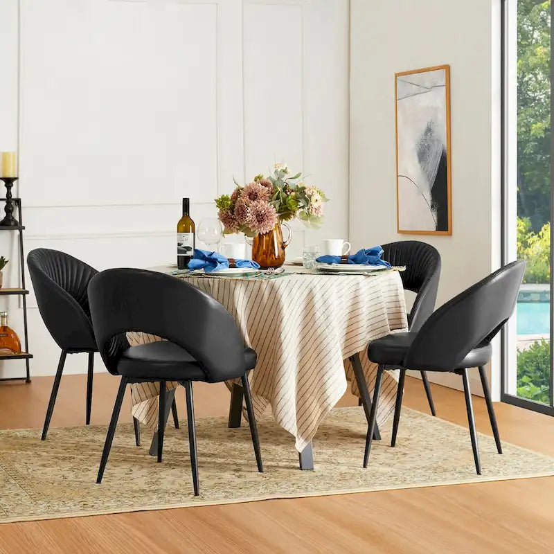 Chaise de salle à manger latérale Glitzhome Mid-Century Modern en cuir PU matelassé avec pieds fuselés en métal