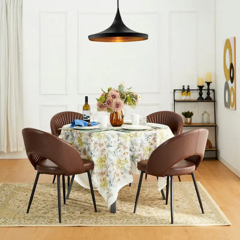 Chaise de salle à manger latérale Glitzhome Mid-Century Modern en cuir PU matelassé avec pieds fuselés en métal