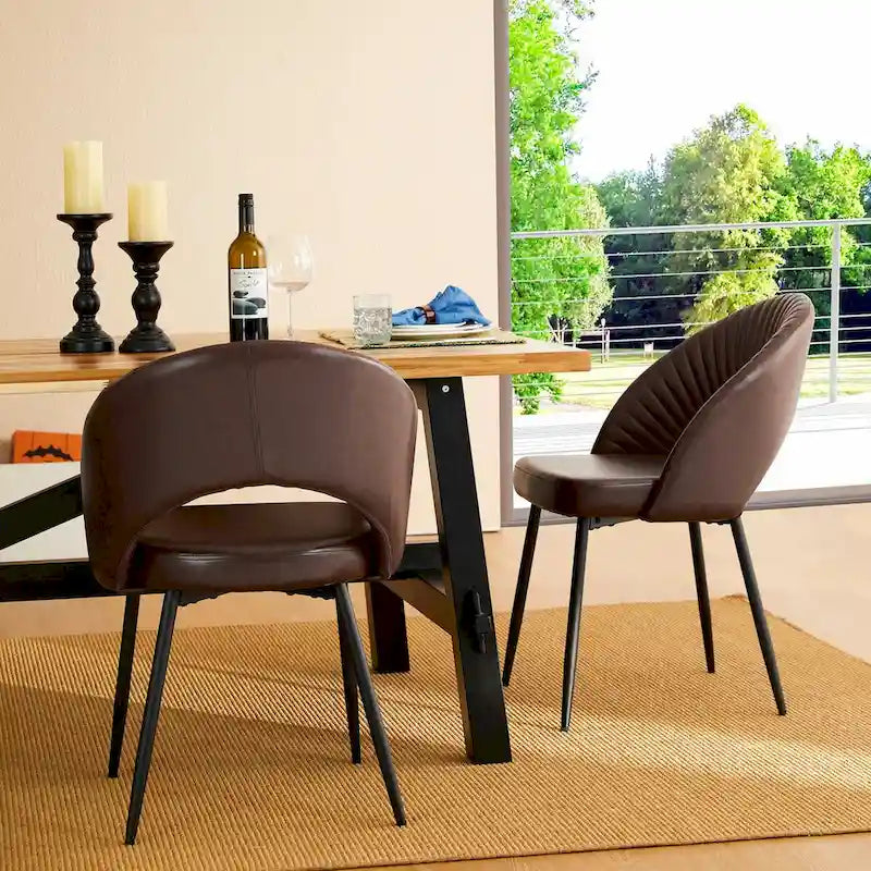 Chaise de salle à manger latérale Glitzhome Mid-Century Modern en cuir PU matelassé avec pieds fuselés en métal