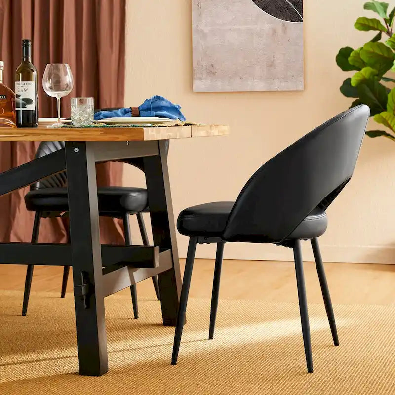 Chaise de salle à manger latérale Glitzhome Mid-Century Modern en cuir PU matelassé avec pieds fuselés en métal
