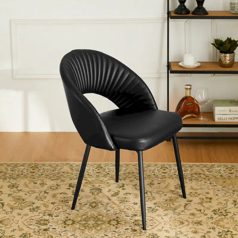 Chaise de salle à manger latérale Glitzhome Mid-Century Modern en cuir PU matelassé avec pieds fuselés en métal