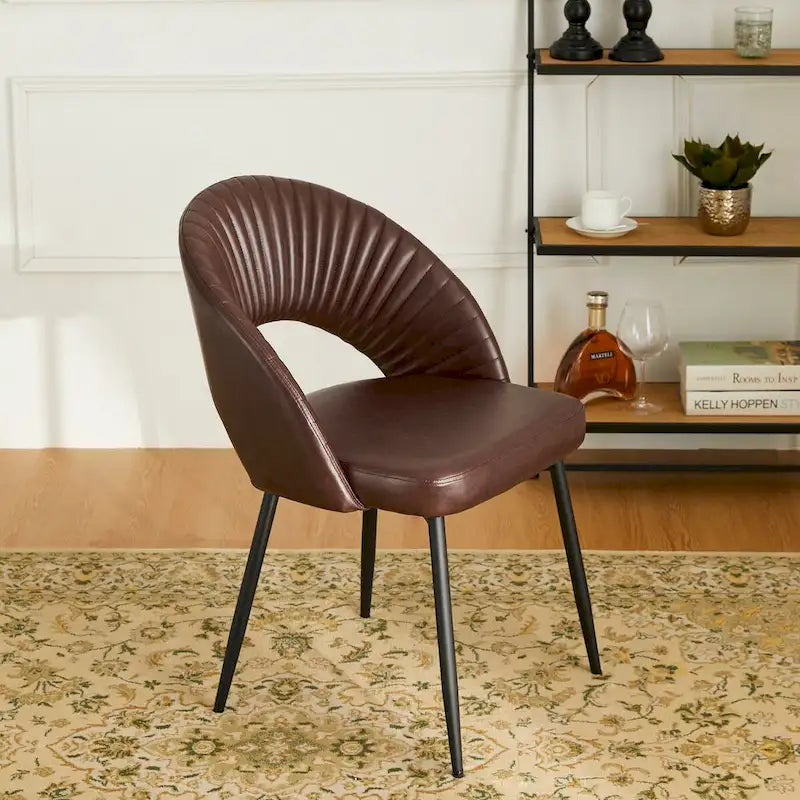 Chaise de salle à manger latérale Glitzhome Mid-Century Modern en cuir PU matelassé avec pieds fuselés en métal