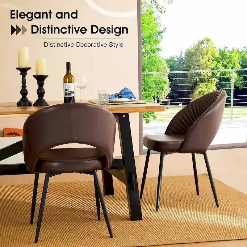 Chaise de salle à manger latérale Glitzhome Mid-Century Modern en cuir PU matelassé avec pieds fuselés en métal