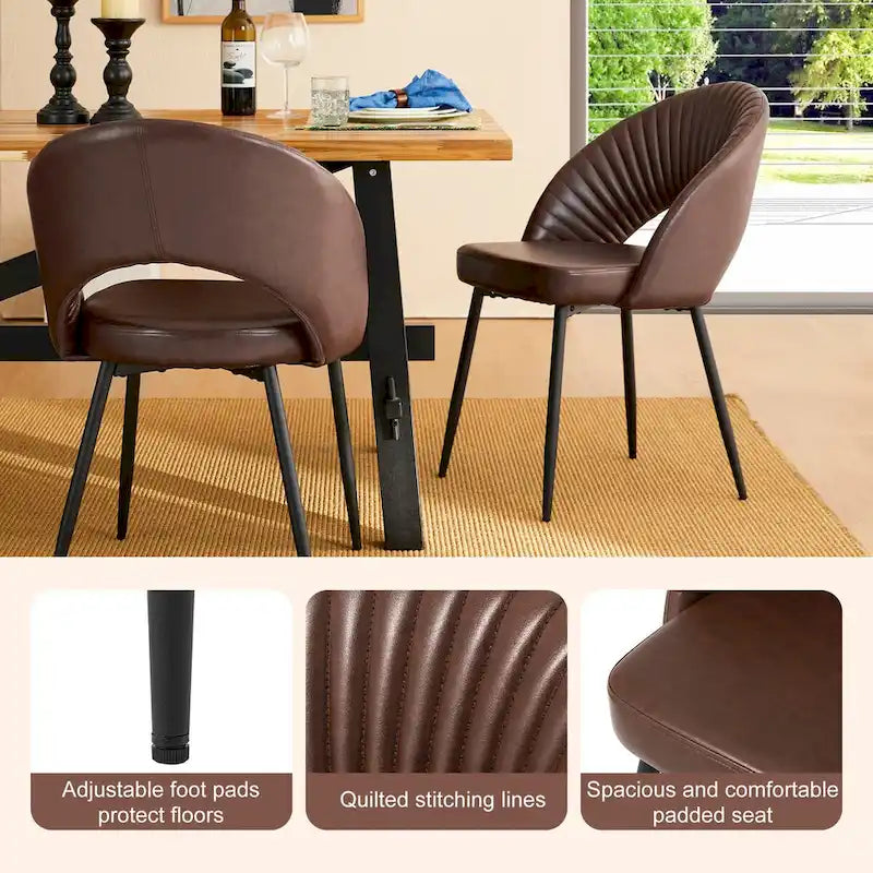 Chaise de salle à manger latérale Glitzhome Mid-Century Modern en cuir PU matelassé avec pieds fuselés en métal