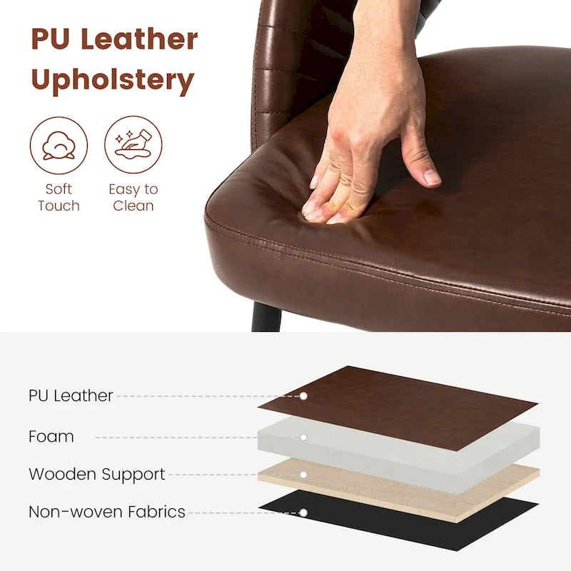 Chaise de salle à manger latérale Glitzhome Mid-Century Modern en cuir PU matelassé avec pieds fuselés en métal