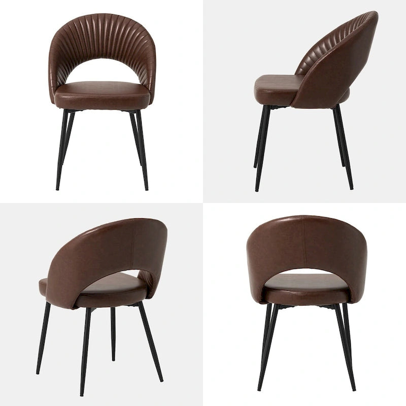 Chaise de salle à manger latérale Glitzhome Mid-Century Modern en cuir PU matelassé avec pieds fuselés en métal
