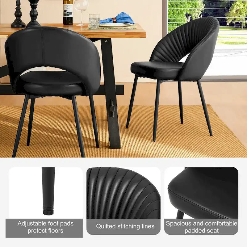 Chaise de salle à manger latérale Glitzhome Mid-Century Modern en cuir PU matelassé avec pieds fuselés en métal