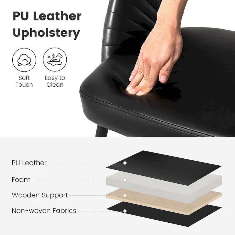 Chaise de salle à manger latérale Glitzhome Mid-Century Modern en cuir PU matelassé avec pieds fuselés en métal