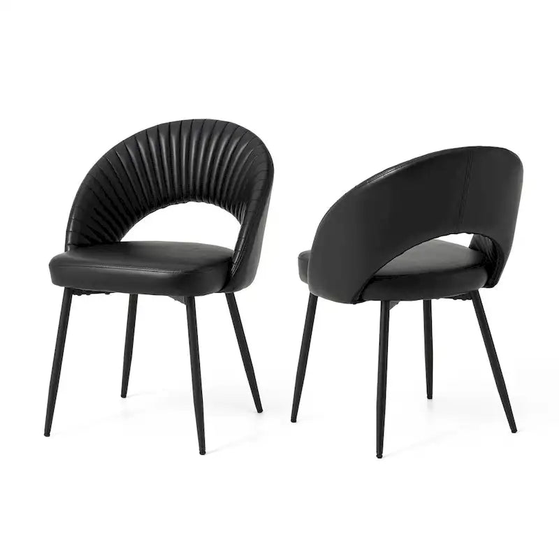 Chaise de salle à manger latérale Glitzhome Mid-Century Modern en cuir PU matelassé avec pieds fuselés en métal