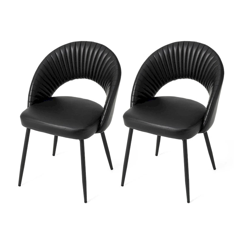 Chaise de salle à manger latérale Glitzhome Mid-Century Modern en cuir PU matelassé avec pieds fuselés en métal