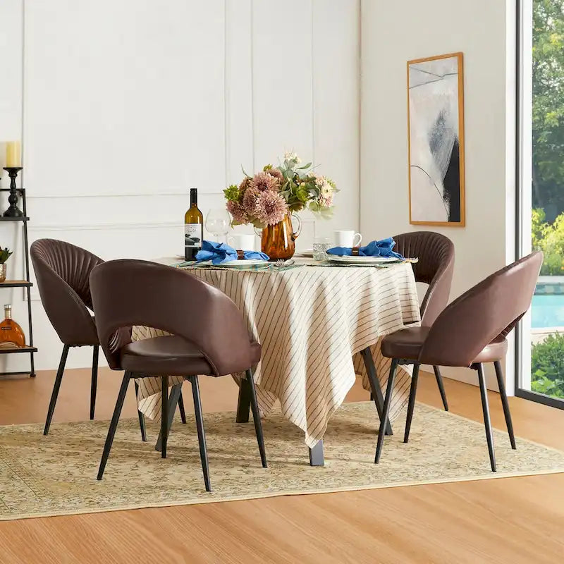 Chaise de salle à manger latérale Glitzhome Mid-Century Modern en cuir PU matelassé avec pieds fuselés en métal