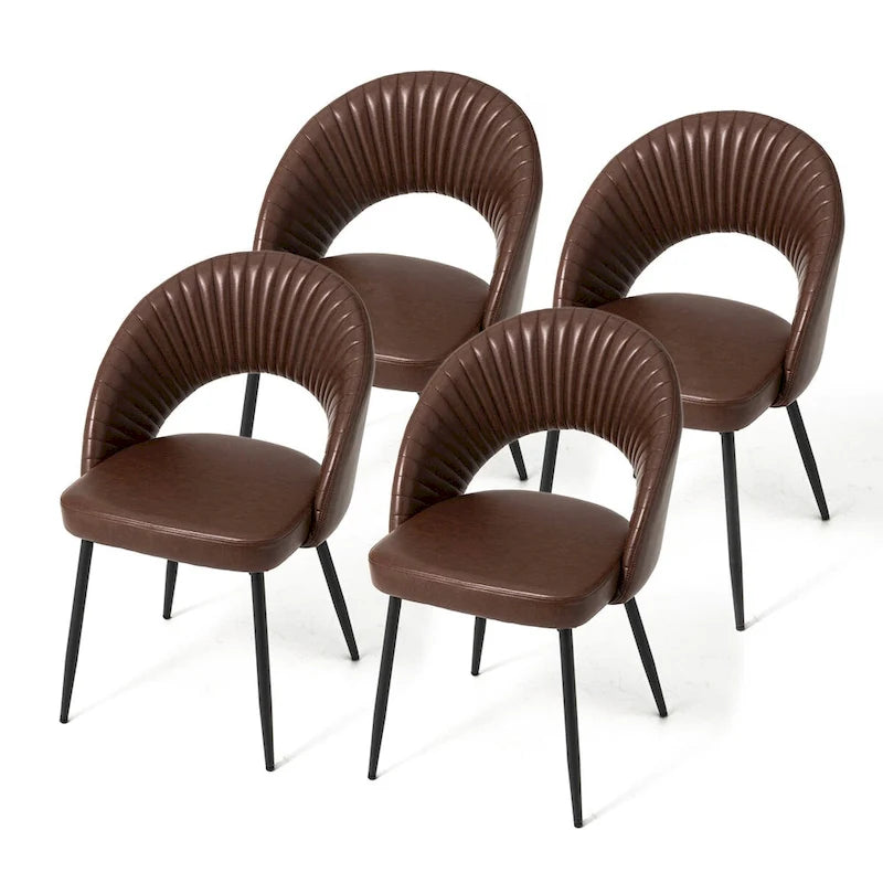 Chaise de salle à manger latérale Glitzhome Mid-Century Modern en cuir PU matelassé avec pieds fuselés en métal
