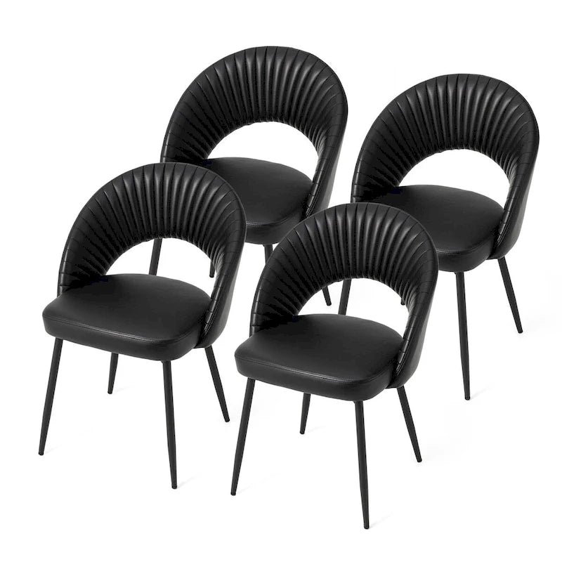Chaise de salle à manger latérale Glitzhome Mid-Century Modern en cuir PU matelassé avec pieds fuselés en métal