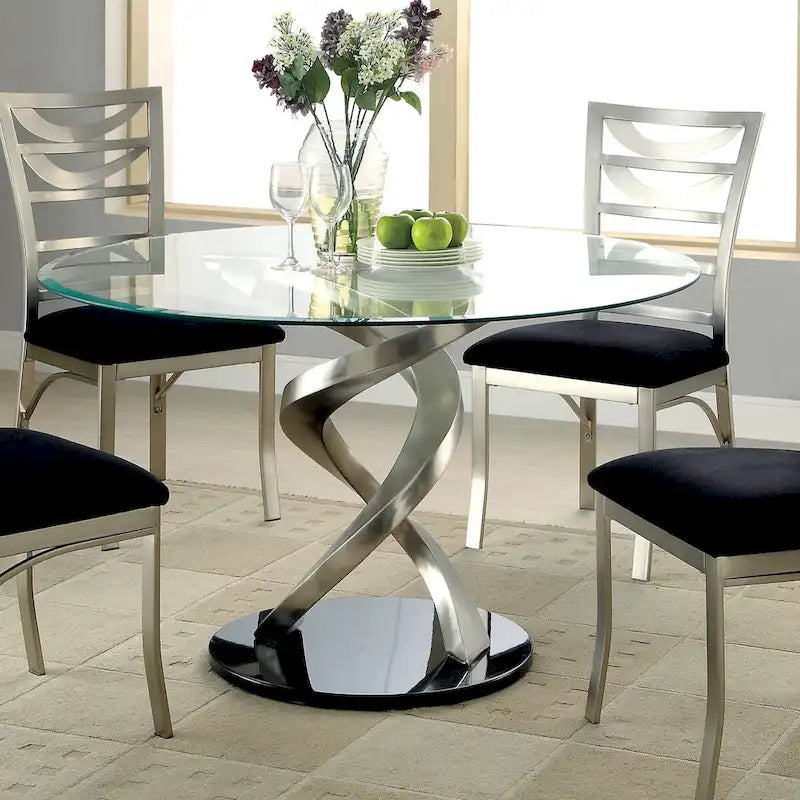 Sculpture I Ensemble de salle à manger rond 5 pièces en acier noir contemporain par Furniture of America