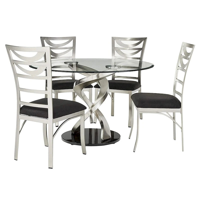 Sculpture I Ensemble de salle à manger rond 5 pièces en acier noir contemporain par Furniture of America