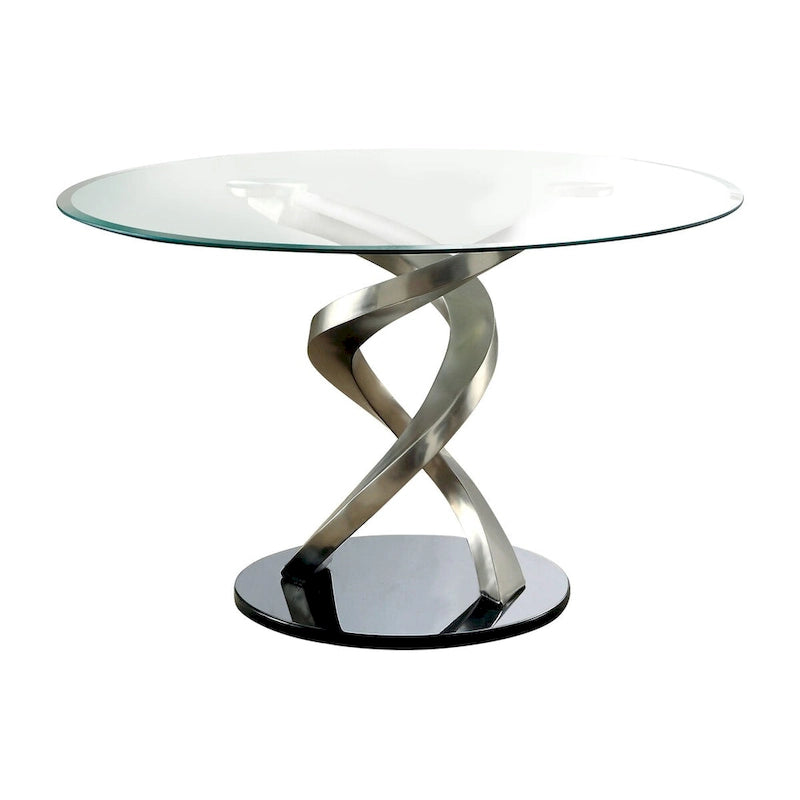 Sculpture I Ensemble de salle à manger rond 5 pièces en acier noir contemporain par Furniture of America