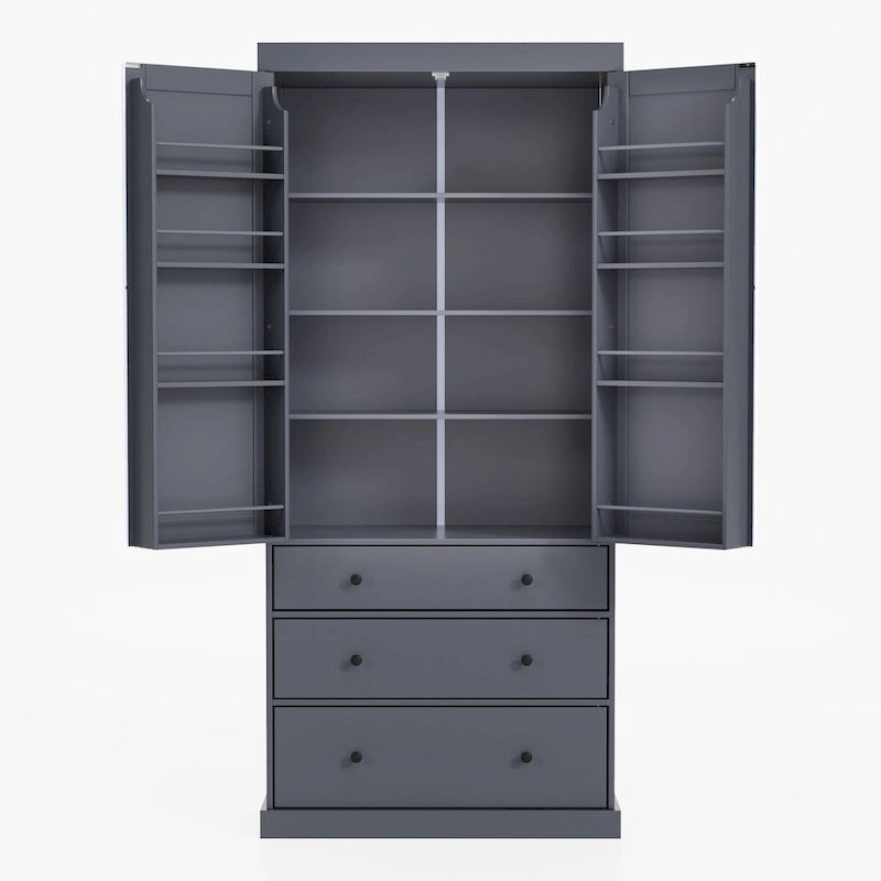 Garde-manger de cuisine de ferme de 77 pouces, armoire de rangement haute autonome avec 3 étagères réglables, 8 étagères de porte, 3 tiroirs
