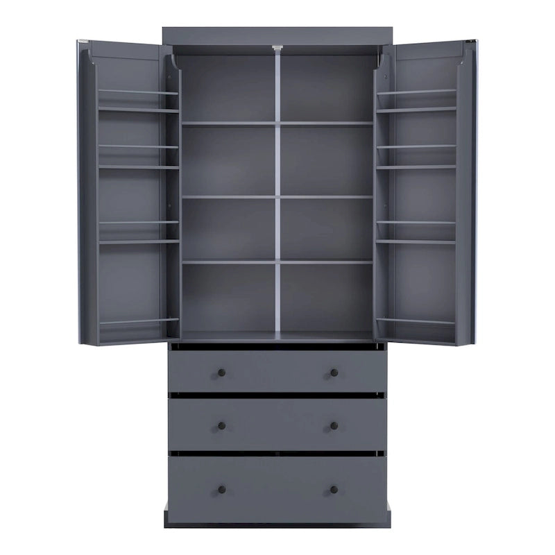 Garde-manger de cuisine de ferme de 77 pouces, armoire de rangement haute autonome avec 3 étagères réglables, 8 étagères de porte, 3 tiroirs