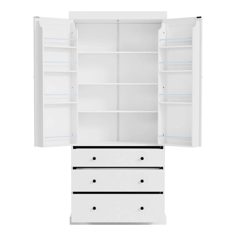 Garde-manger de cuisine de ferme de 77 pouces, armoire de rangement haute autonome avec 3 étagères réglables, 8 étagères de porte, 3 tiroirs