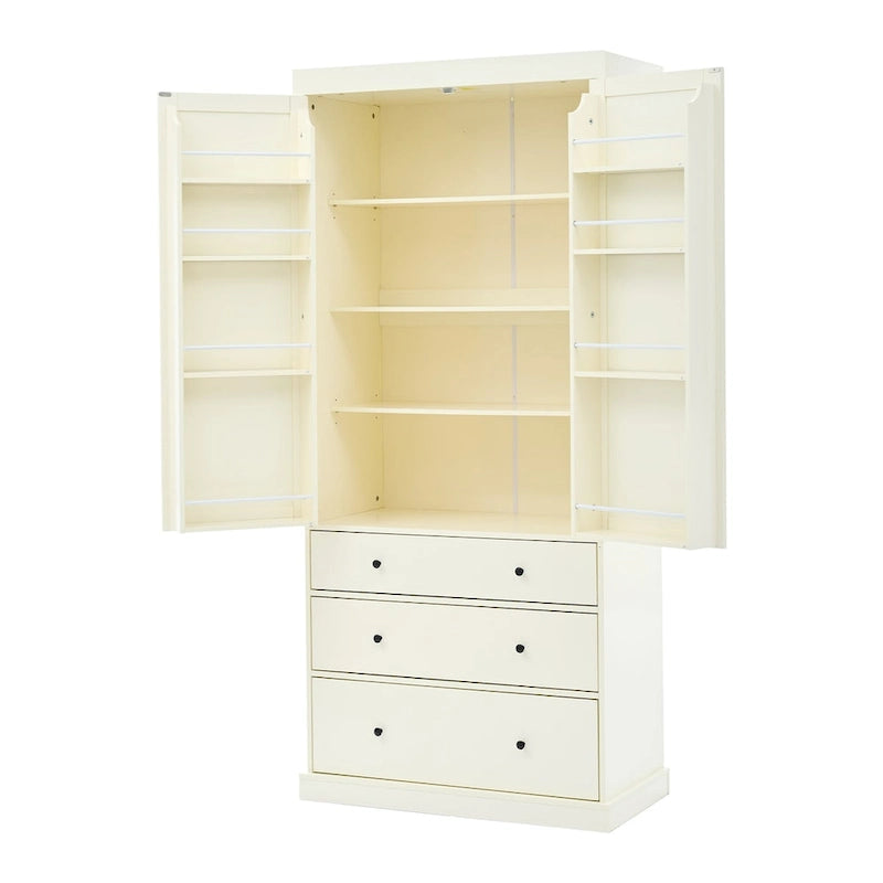 Garde-manger de cuisine de ferme de 77 pouces, armoire de rangement haute autonome avec 3 étagères réglables, 8 étagères de porte, 3 tiroirs
